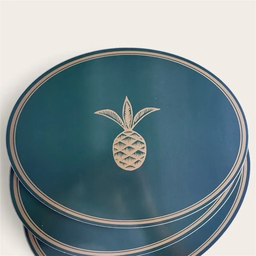 Vintage Acorn New Canaan CT Cork Placemats Emerald Green With Gold Pinapple 4pcs
